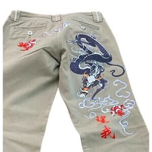 Miss Me Tan Cream USA Embroidered Bootcut Flare Pants Size Medium Y2K 2000s